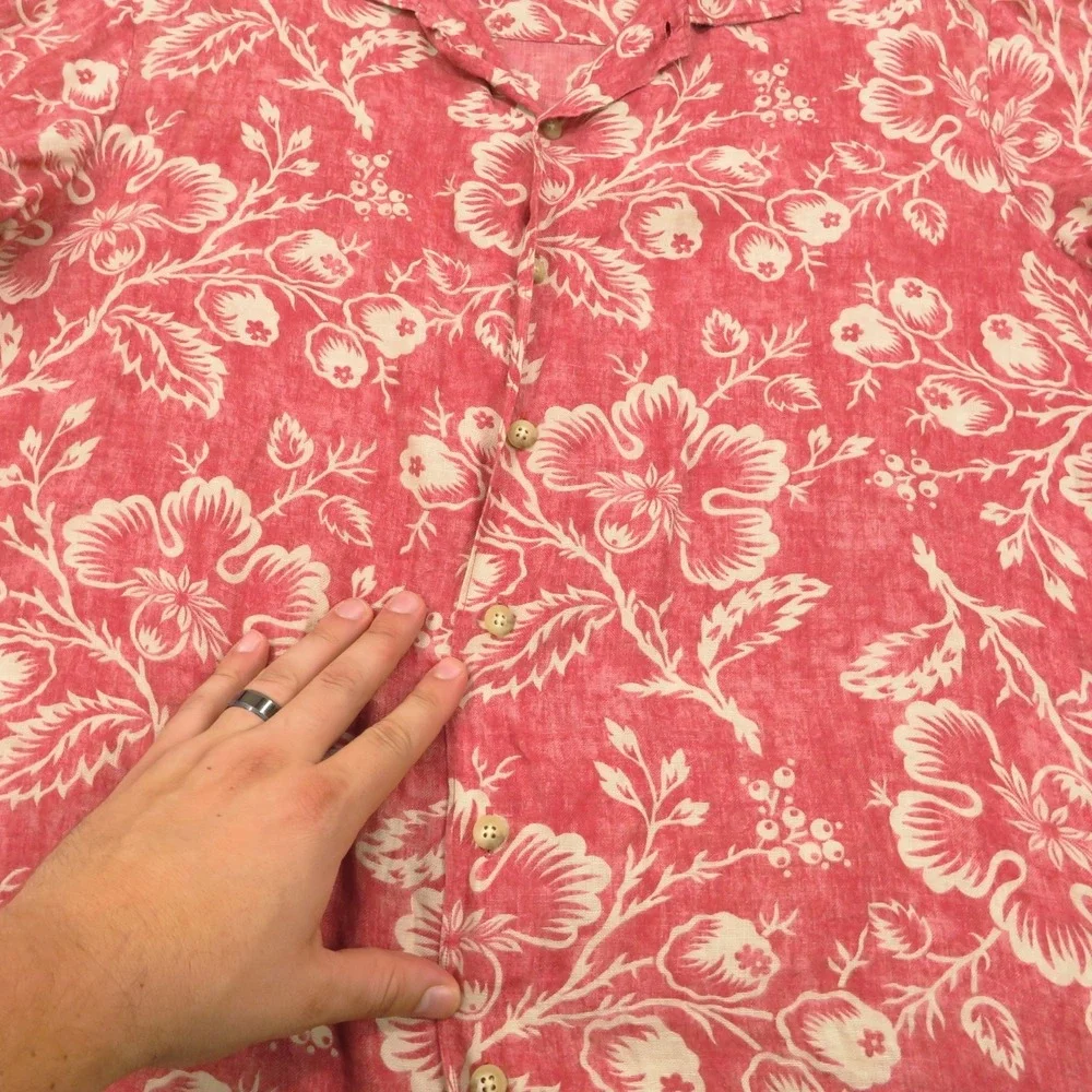 VTG Polo Ralph Lauren Shirt Men Medium Bonnard Linen Floral Pink Red Camp Collar
